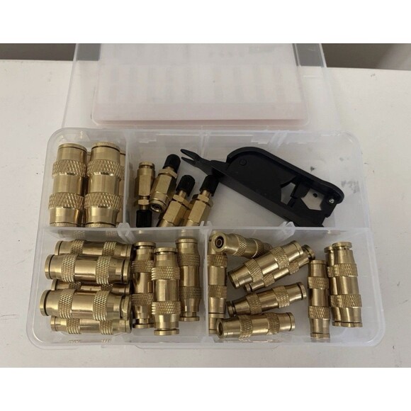 27 Piece Brass DOT Air Line Fittings Kit Push Lock Quick Connect 1/4" 3/8" 1/2" - Picture 9 of 10